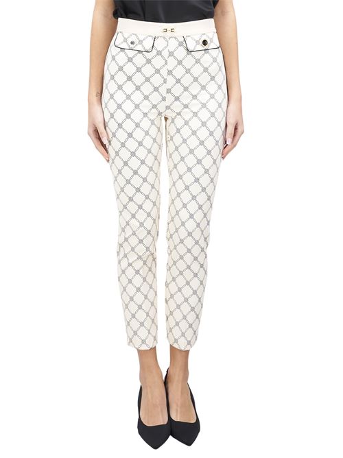 Pantalone in crepe c/stampa a losanghe burro Elisabetta Franchi | PAS7151E2E84